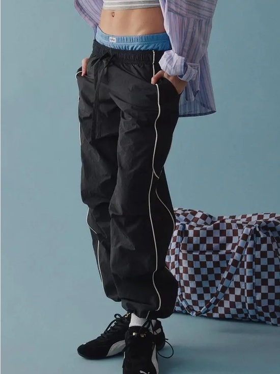 BDG Pants - BDG Black Track Joggers with White Piping